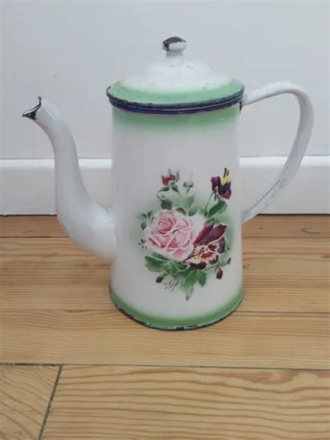 ANCIENNE CAFETIÈRE ÉMAILLÉE Décor Floral EUR 40 00 PicClick FR