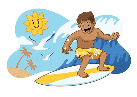 Cute Cartoon Surfing 22214809 Vector Art At Vecteezy