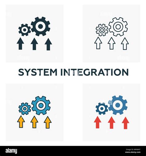 System Integration Symbol Gesetzt Vier Elemente In Verschiedenen