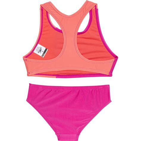 Speedo Big Girls Solid Blocked Bikini Set SPF Save