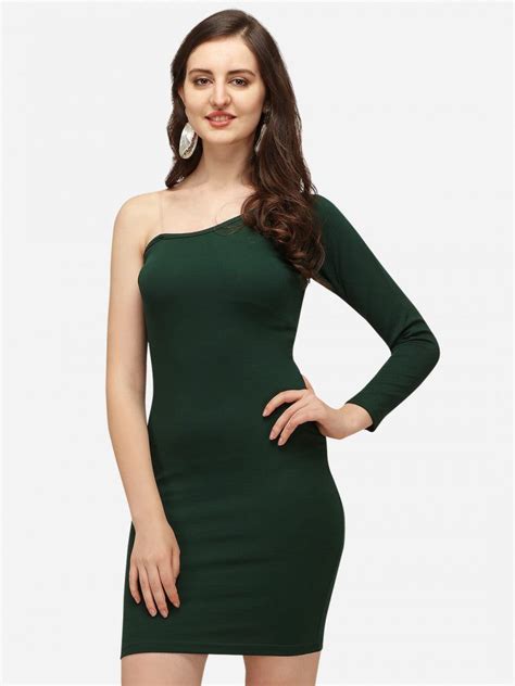 One-Shoulder Green Color Bodycon Dress – Techfortress