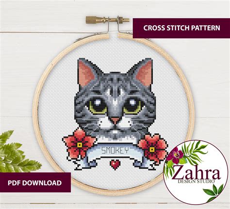 Gray Tabby Cat Cross Stitch Pattern Cat Cross Stitch Chart Etsy