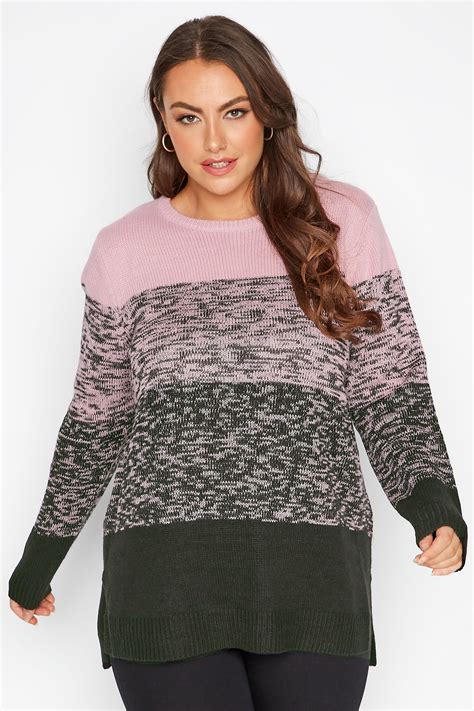 Plus Size Pink Colour Block Jumper Yours Clothing