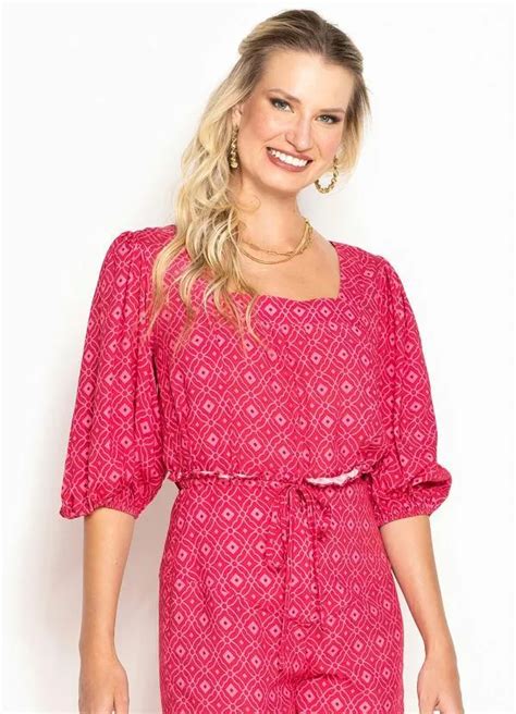 Blusa De Viscose Manga Estampa Mosaico Rosa Maria Filo