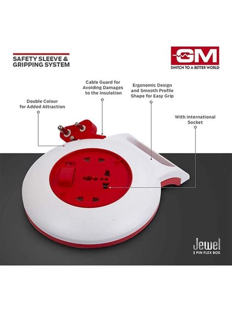 Buy GM 3046 Jewel 3 Pin Flex Box 4m Extension Cord White And Red