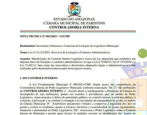 Controladoria Divulga Nota T Cnica Sobre A Utiliza O Da Nova Lei De