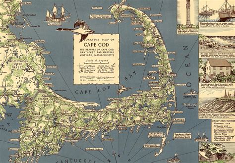 The Reaches Of Cape Cod Map Vintage Ready To Hang Roll Down Canvas Map