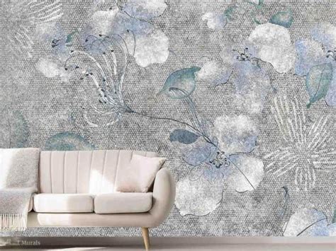 Blue Grey Floral Wallpaper | About Murals