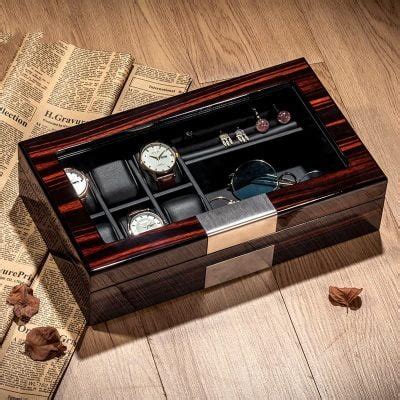 Boite montre bois laqué noir avec emplacement lunette Coffret Montre