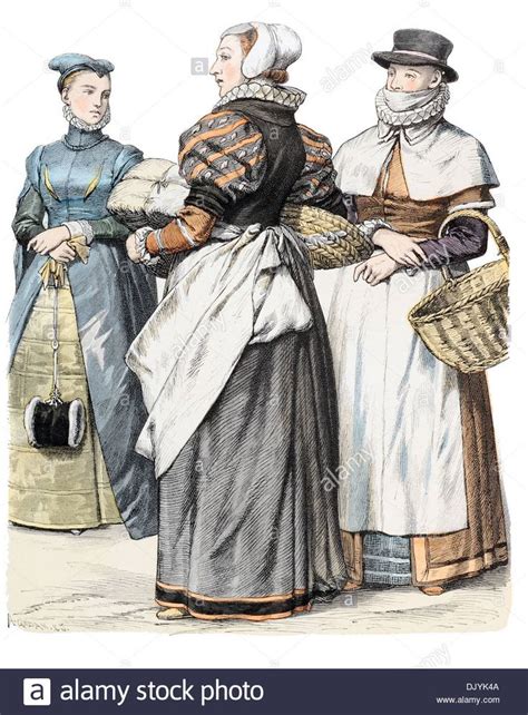 Late16th Century Xvi 1500s English Costume Matron And Servant Maid