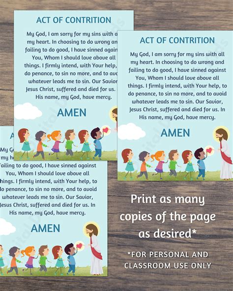 Act Of Contrition Prayer Print For Kids Catholic Education Etsy