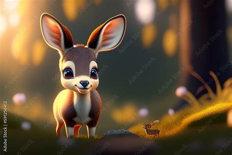 Cute adorable little bambi deer waving and smiling greeting me, unreal ...