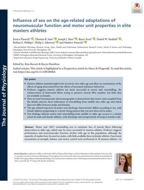Pdf Influence Of Sex On The Age Related Adaptations Of Neuromuscular Function And Motor Unit