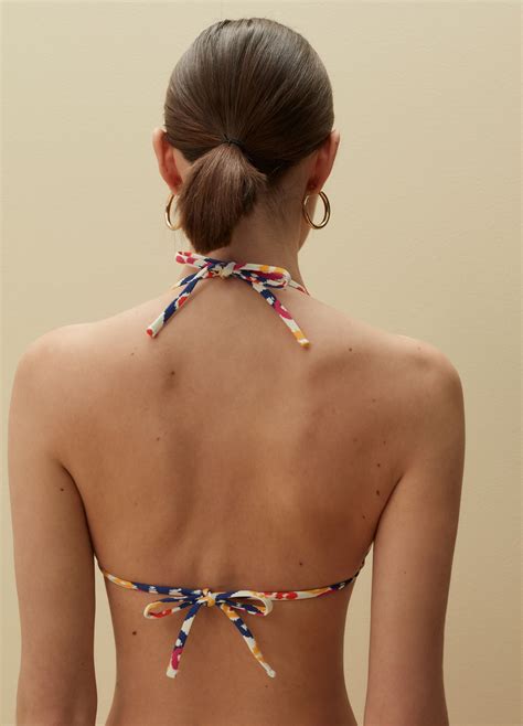 Woman S Red Blue Yellow Triangle Bikini Top With Ikat Print PIOMBO