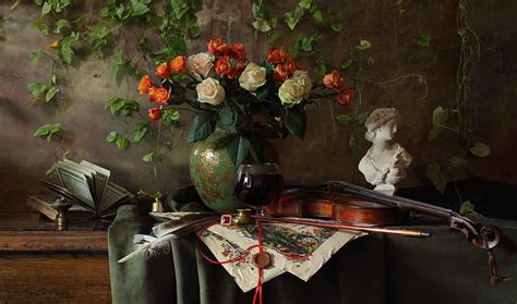 Still Life With Violin And Flowers Photograph By Andrey Morozov Fine