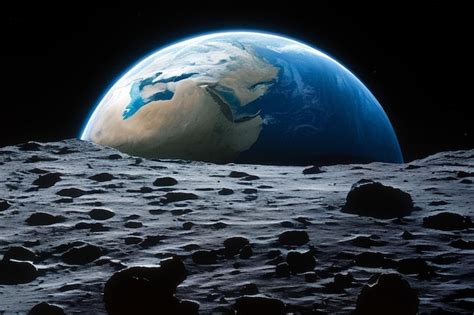 Premium Photo Blue Earth View From The Moon Surface