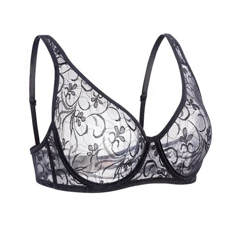 Sexy Women Embroidery Lace Sheer Bra Bralette Unpadded Lingerie Plus Size Plunge See Through