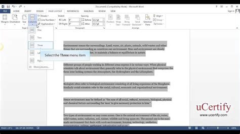 Ms Word 2013 How To Divide A Document Into Three Columns Demo Youtube