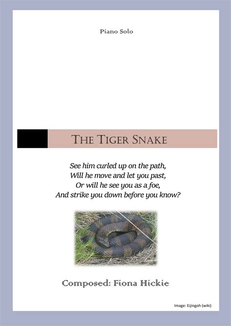 The Tiger Snake Sheet Music Fiona Alice Hickie Piano Solo