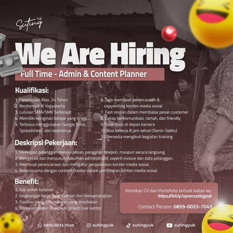 Lowongan Kerja Admin Content Planner Di Sutingyuk Lokerjogja Id