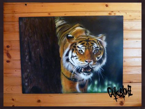 Tiger Behind the Tree Acryl Painting Done With Airbrush - Etsy