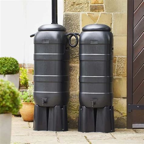 2 X Black Slim Line Space Saver Rain Water Collectors 100 Litre Tanks