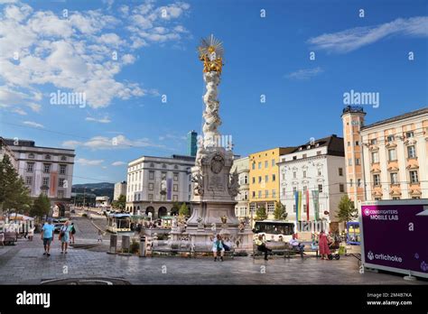 Linz Austria August 1 2022 People Visit The Main Square Hauptplatz In Linz Austria Linz