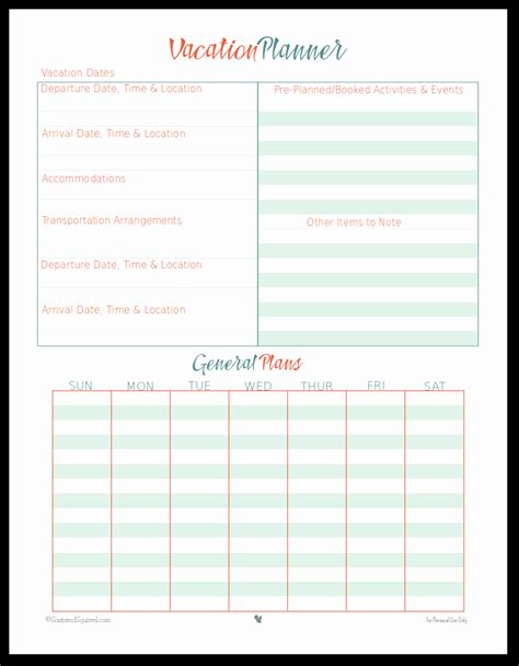 50 Free Printable Vacation Planner Template