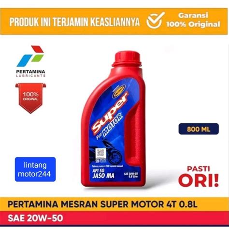 Jual Oli Mesin MESRAN SUPER MOTOR 0 8L 800ML SAE 20W 50 PERTAMINA