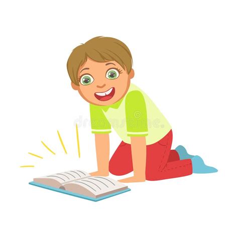 Boy Laughing Reading A Book Part Of Kids Loving To Read Vector