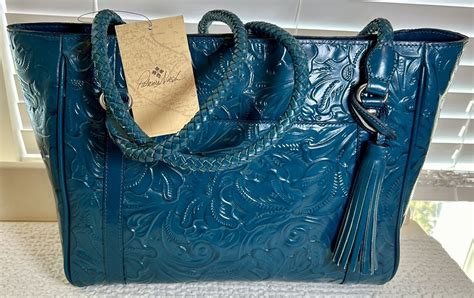 Patricia Nash Cameley Tooled Leather Blue Coral Teal Shoulder Tote Bag