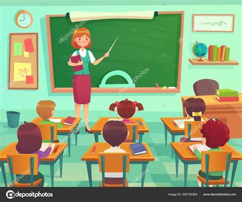 Classroom with kids. Teacher or professor teaches students in ...