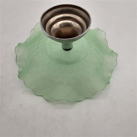 Art Deco Uranium Glass Compote With Chrome Bases