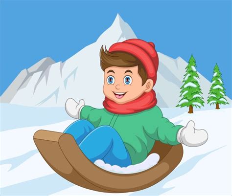 Cartoon Little Boy Sledding Down A Hill Royalty Free Vector