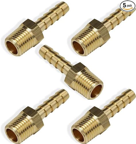 Boeray 5pcs Brass Hose Barb Fittings 14 Inch Barb To 14 Inch Npt Male Thread Air Hose Fitting