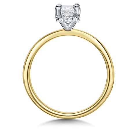 18ct Yellow Gold Emerald Cut 100ct Hidden Halo Diamond Solitaire Ring