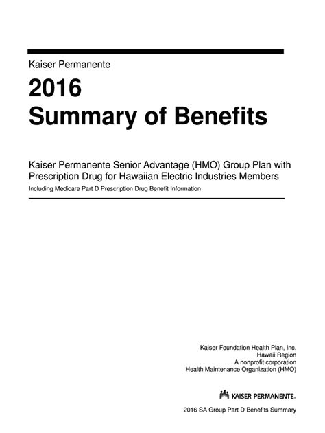 Fillable Online Kaiser Permanente Senior Advantage Hmo Group Plan