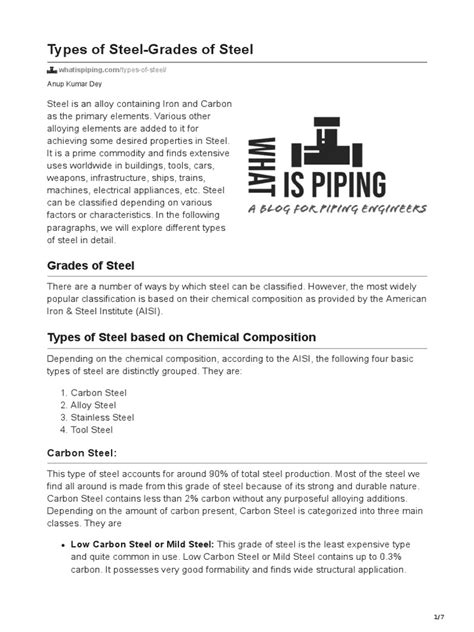 Types of Steel-Grades of Steel | PDF | Stainless Steel | Steel