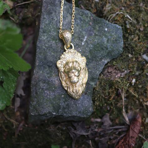 14k Gold Lion Head Pendant 18k Gold Lion Head Relief Etsy