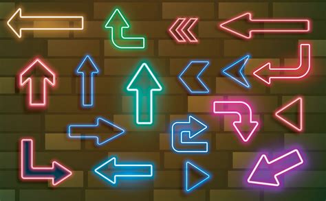 Set Of Glowing Neon Arrows Glowing Neon Arrow Pointers On Brick Wall