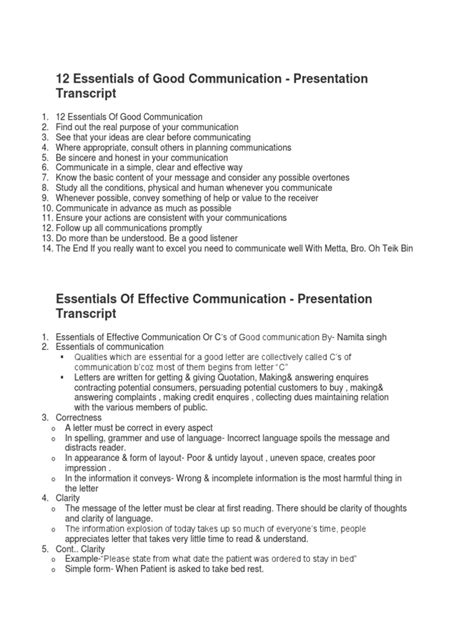 12 Essentials Of Good Communication Presentation Transcript Pdf