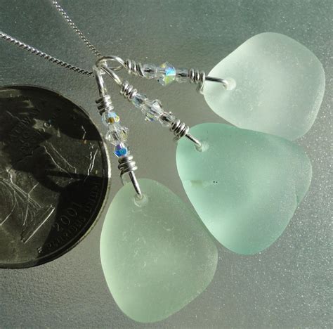 Genuine Surf Tumble Seafoam Green Sea Glass Necklace And Swarovski Crystals Sea Glass Necklace