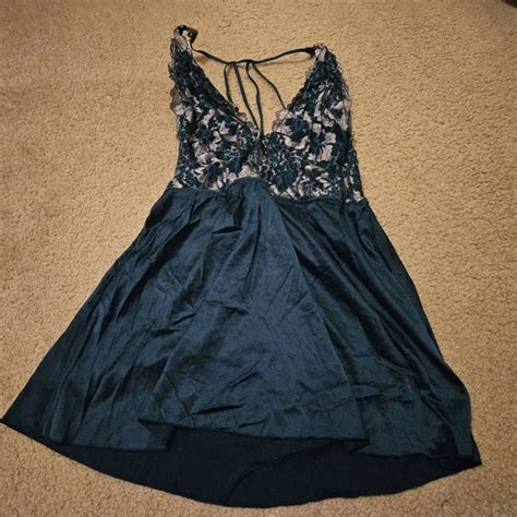 Auden Intimates Sleepwear Auden Teal Blue Satin Lace Lingerie