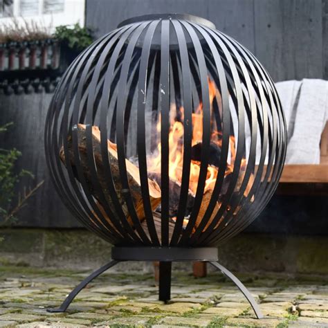 Esschert Design Fire Pit Ball Stripes Black Carbon Steel Ff Home