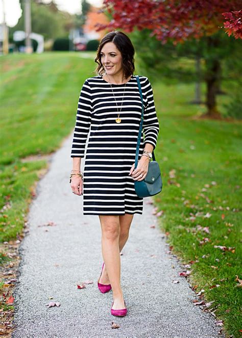 Black And White Striped Dress Styled Two Ways Striped Dress Outfit Fall