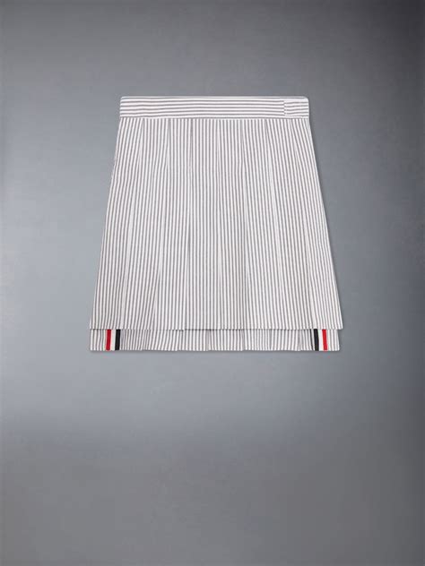 Seersucker Pleated Mini Skirt Thom Browne