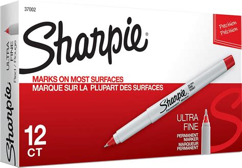 Sharpie 37002 Permanent Markers Ultra Fine Point Red 12