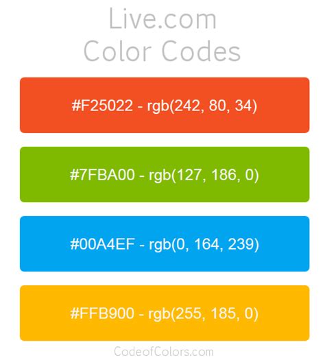 Colors Hex And Rgb Color Codes