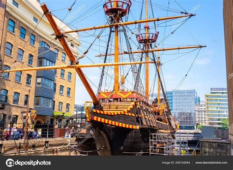 The replica of the Golden Hinde, the UK's famous ship in London, UK ...