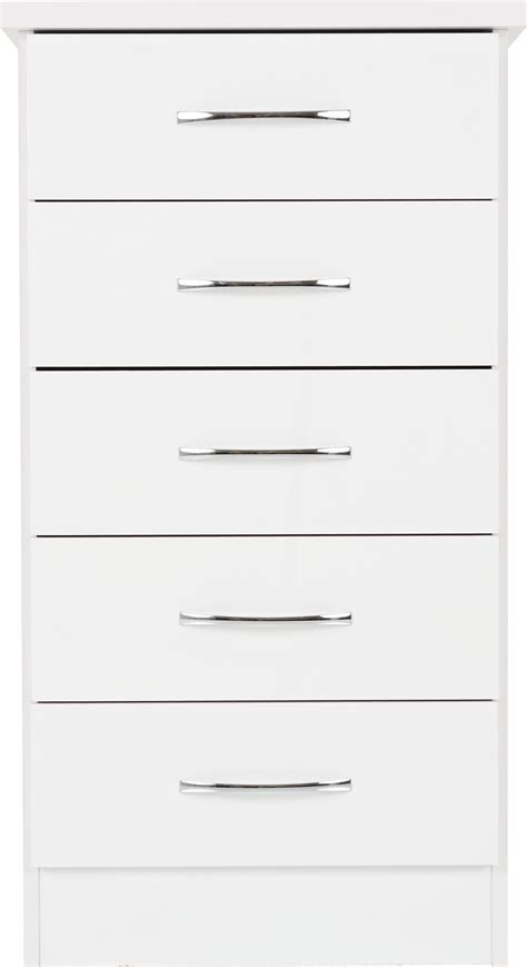 Nevada 5 Drawer Narrow Chest White Gloss